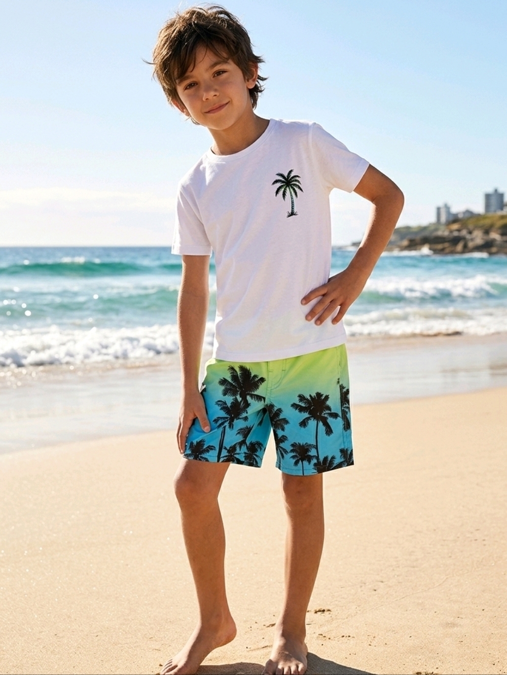 NWT BOYS Thereabouts Summer Lime Palm Tree Swim Board Shorts sz Regular & Husky